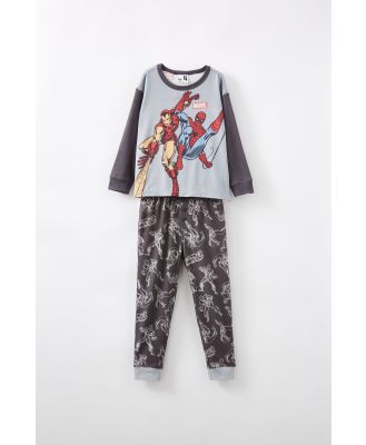 Cotton On Kids - Spiderman Chuck Long Sleeve Pyjama Set - Lcn mar winter grey/ iron man & spiderman bff