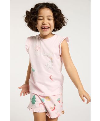 Cotton On Kids - Stacey Short Sleeve Flutter Pyjama Set - Ballerina/merry and bright