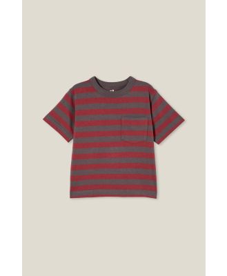 Cotton On Kids - The Essential Short Sleeve Tee - Rabbit grey/vintage berry stripe