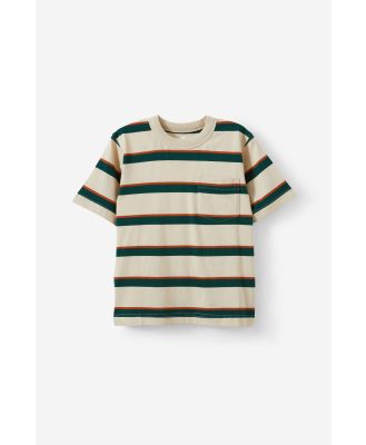 Cotton On Kids - The Essential Short Sleeve Tee - Rainy day/rusty orange/pine tree green stripe