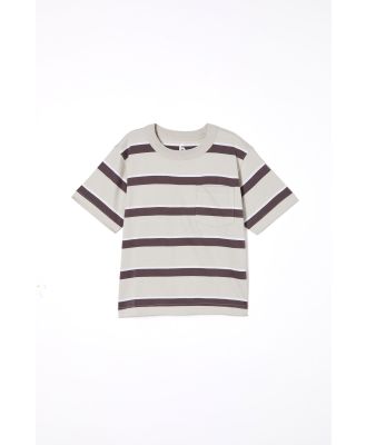 Cotton On Kids - The Essential Short Sleeve Tee - Winter grey/rabbit grey/white stripe