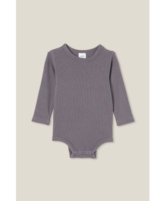 Cotton On Kids - The Long Sleeve Rib Bubbysuit - Rabbit grey wash