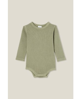 Cotton On Kids - The Long Sleeve Rib Bubbysuit - Silver sage wash