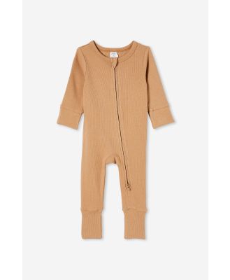 Cotton On Kids - The Long Sleeve Rib Romper - Taupy brown