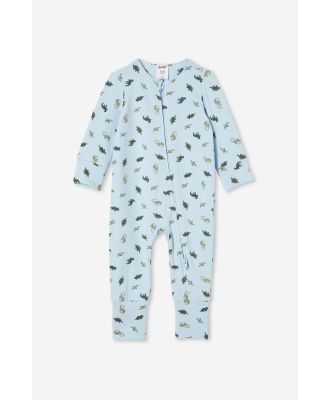 Cotton On Kids - The Long Sleeve Zip Romper - Frosty blue/ditsy dino