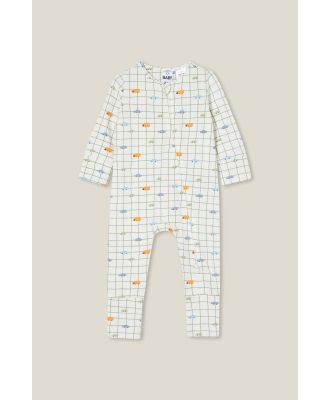 Cotton On Kids - The Long Sleeve Zip Romper - Vanilla/car sketchy grid