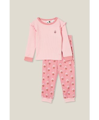 Cotton On Kids - Willow Long Sleeve Flutter Pyjama Set - Pink punch/floral wood stamp