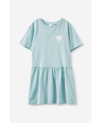 Cotton On Kids - Willow Short Sleeve Dress - Barber blue/hearts