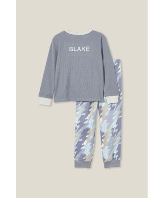 Cotton On Kids - Winston Long Sleeve Pyjama Set Personalised - Steel/skater bunny