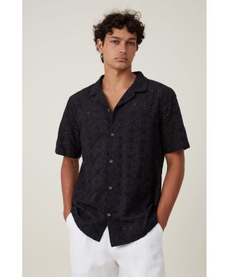 Cotton On Men - Cabana Short Sleeve Shirt - Black broderie