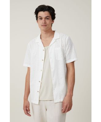 Cotton On Men - Cabana Short Sleeve Shirt - White broderie