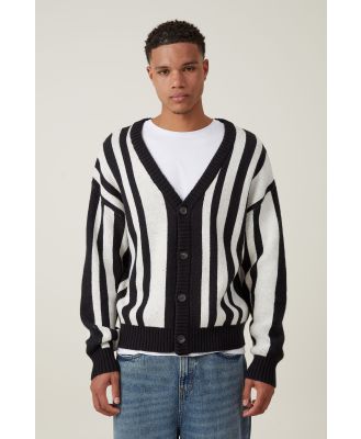 Cotton On Men - Cropped Cardigan - Black bold stripe