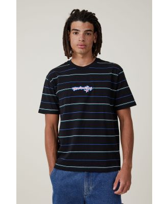 Cotton On Men - Loose Fit Stripe T-Shirt - Black pop easy stripe / gravity
