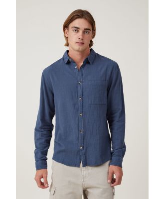 Cotton On Men - Portland Long Sleeve Shirt - Orion blue cheesecloth