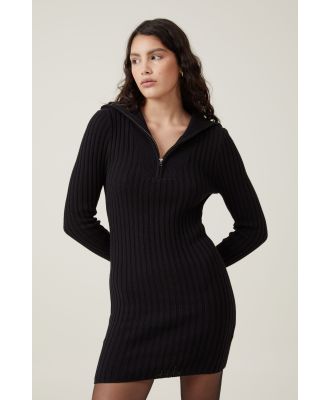 Cotton On Women - 1/4 Zip Cable Knit Mini Dress - Black