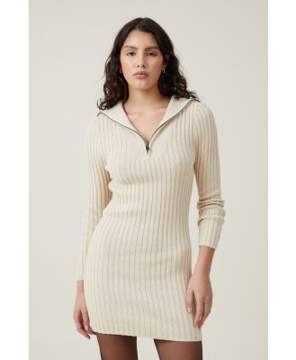 Cotton On Women - 1/4 Zip Cable Knit Mini Dress - Oatmeal