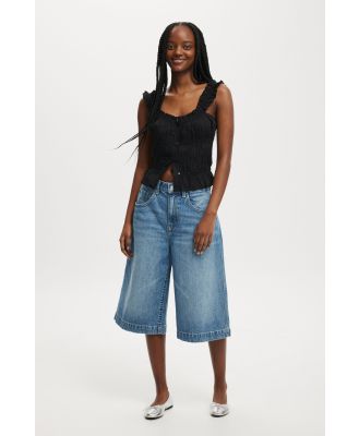 Cotton On Women - 90 S Baggy Denim Jort - Azure blue