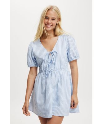 Cotton On Women - Allegra Tie Detail Mini Dress - Billie stripe blue