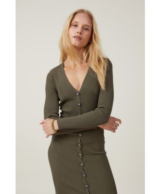 Cotton On Women - Button Through Knit Midi Dress - Khaki green