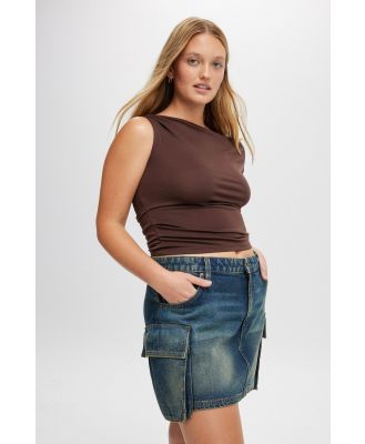 Cotton On Women - Cargo Denim Mini Skirt - Rust blue