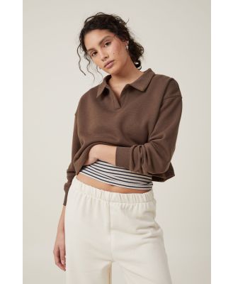 Cotton On Women - Classic Fleece Collared Sweatshirt - Espresso