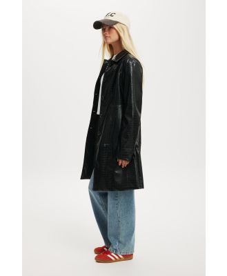 Cotton On Women - Croc Faux Leather Longline Jacket - Black