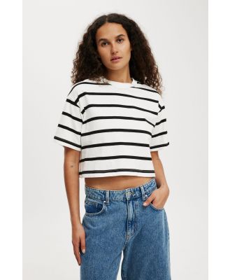 Cotton On Women - Cropped Boxy Tee - Ryan stripe vintage white/black