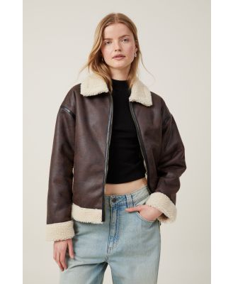 Cotton On Women - Dakota Faux Leather Jacket - Brown/ cream