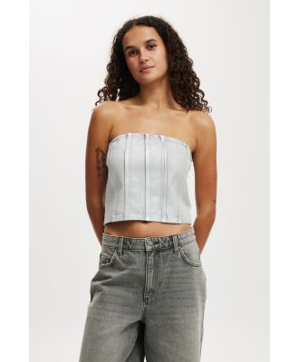 Cotton On Women - Denim Tube Top - Metallic/ ash grey