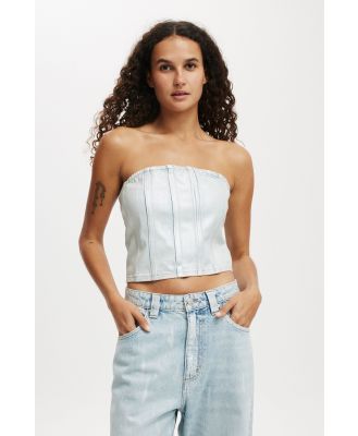 Cotton On Women - Denim Tube Top - Metallic/ pearl blue