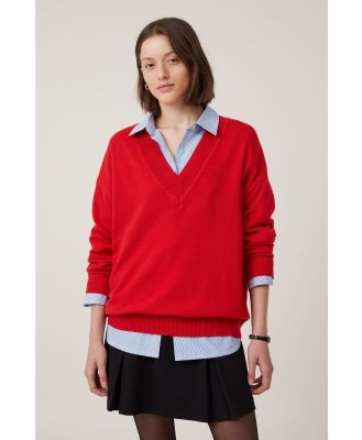 Cotton On Women - Everfine V-Neck Pullover - Crimson red