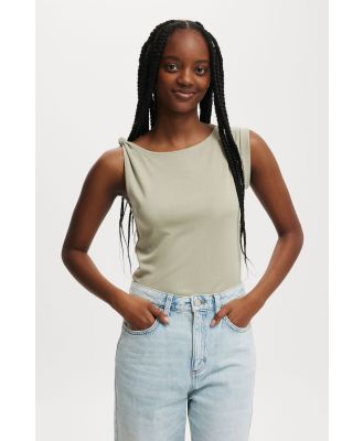 Cotton On Women - Georgia Knot Shoulder Short Sleeve Top - Desert sage