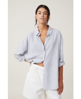 Cotton On Women - Haven Long Sleeve Shirt - Gigi stripe elemental blue