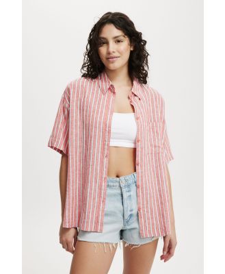 Cotton On Women - Haven Short Sleeve Shirt - Dutch stripe red