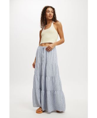 Cotton On Women - Haven Tiered Maxi Skirt - Gigi stripe elemental blue