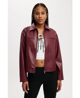 Cotton On Women - Ivy Faux Leather Jacket - Deep cherry