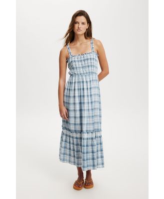 Cotton On Women - Izzy Shirred Maxi Dress - Blue gingham