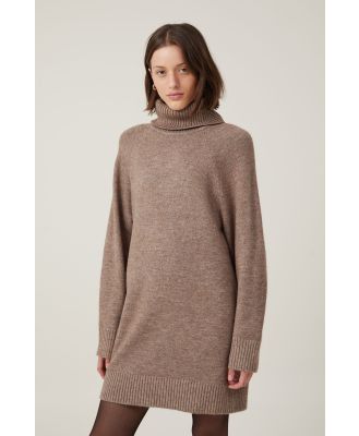 Cotton On Women - Lux Roll Neck Knit Mini Dress - Acorn marle