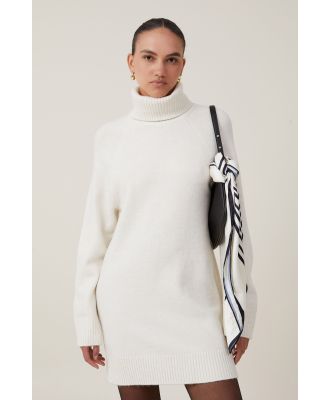 Cotton On Women - Lux Roll Neck Knit Mini Dress - White