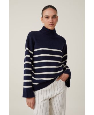 Cotton On Women - Luxe Mock Neck - Ink navy oatmeal stripe