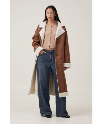 Cotton On Women - Maddie Sherpa Longline Coat - Chocolate brown