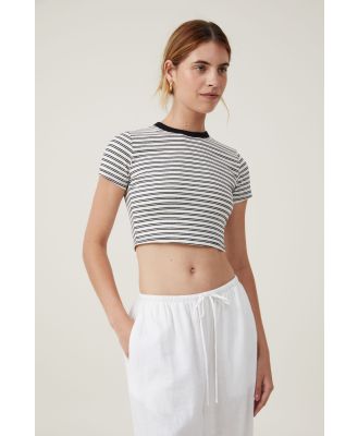 Cotton On Women - Micro Crop Tee - Mimi stripe natural white/black