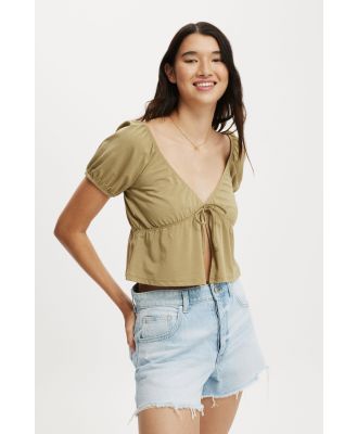 Cotton On Women - Mila Tie Front Short Sleeve Top - Desert khaki