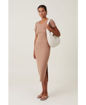 Cotton On Women - Rib Short Sleeve Midi Dress - Acorn