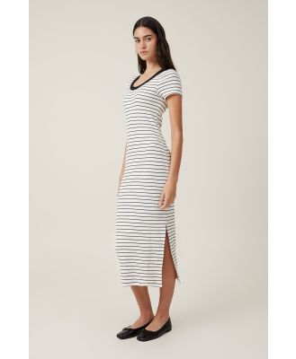 Cotton On Women - Rib Short Sleeve Midi Dress - Classic stripe gardenia