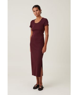 Cotton On Women - Rib Short Sleeve Midi Dress - Deep berry