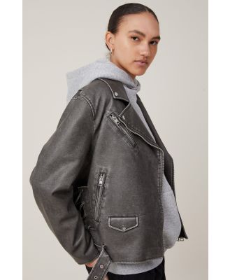 Cotton On Women - Roman Faux Leather Biker Jacket - Washed grey