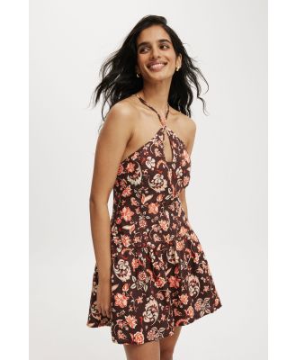 Cotton On Women - Rsvp Halter Strappy Mini Dress - Victoria floral dark oak