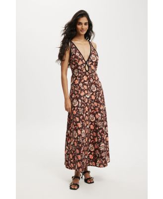 Cotton On Women - Rsvp Keyhole Linen Maxi Dress - Victoria floral dark oak