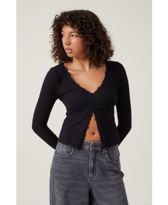 Cotton On Women - Sadie Lace Trim Long Sleeve Top - Black